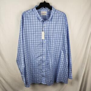 Gold Label Roundtree & Yorke Shirt Mens 4XLT Blue Check Non Iron Dress Cotton